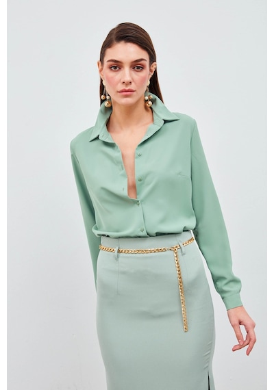 Sateen Düz Klasik Gömlek - Mint Mint Yeşili