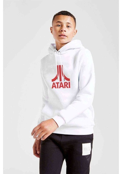 Tshirthane Atari Logo Baskılı Unisex Çocuk Kapüşonlu Beyaz Sweatshirt (528675151) Beyaz