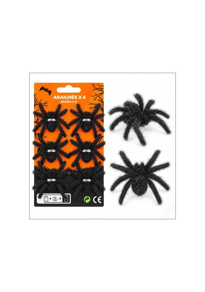 Halloween Tüylü Örümcek Süs, 7 Cm - 6 Adet 0-99