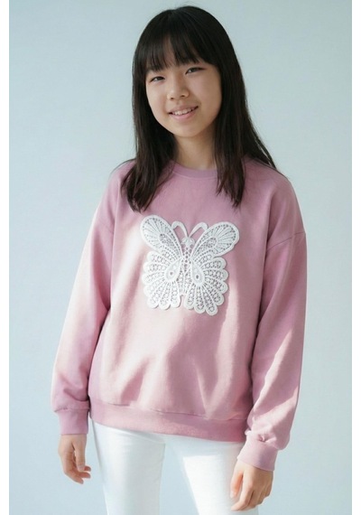 Breeze Kız Çocuk Sweatshirt Kelebek Aplike Nakışlı 8-12 Yaş, Gülkurusu Gül Kurusu