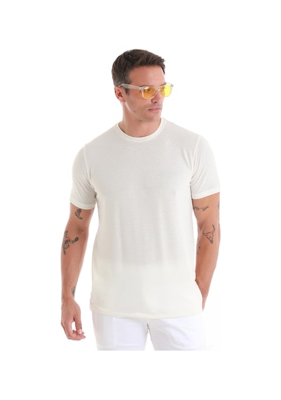 Hatemoğlu Ekru Regular Fit Düz Bisiklet Yaka Keten Tişört 35102024c007 048 Ekru