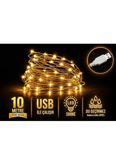 Peri Led Işık 10 Metre Günışığı Usb İle Çalışan Çok Amaçlı Dekoratif Aydınlatma Çok Renkli