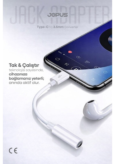 Aux Type-c To 3.5mm Jack Kulaklık Dönüştürücü - iPhone , Apple Uyumlu iPad  Ve Type-c Cihazlar İle Diğer