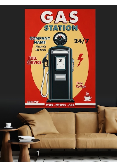 Ahşap Tablo Eski Benzin Pompası Posteri