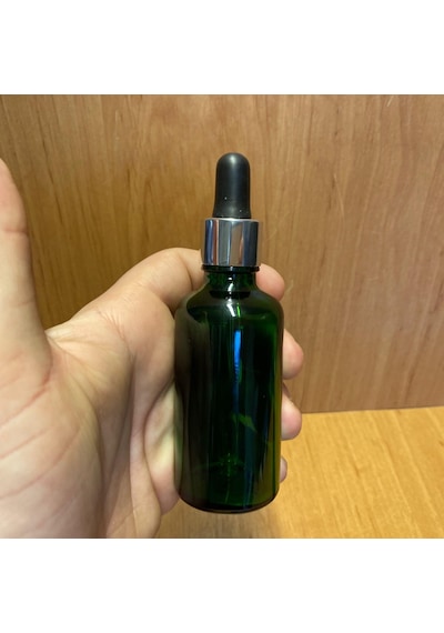50ml Yeşil Cam Damlalıklı Şişe , Gümüş Metal Kapak , 50 Cc Yeşil