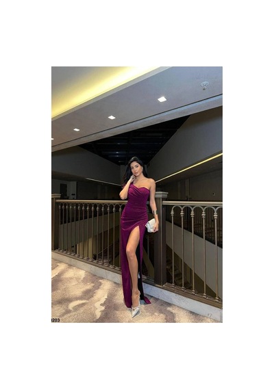 Genel Markalar Kadın Şık Model Tek Omuz Yırtmaçlı Abiye Elbise Açık Mor - 925398189 Açık Mor
