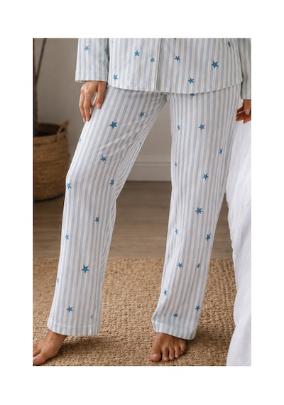 Fit Women Kadın Örme Gömlek Yaka Mavi Pijama Takımı