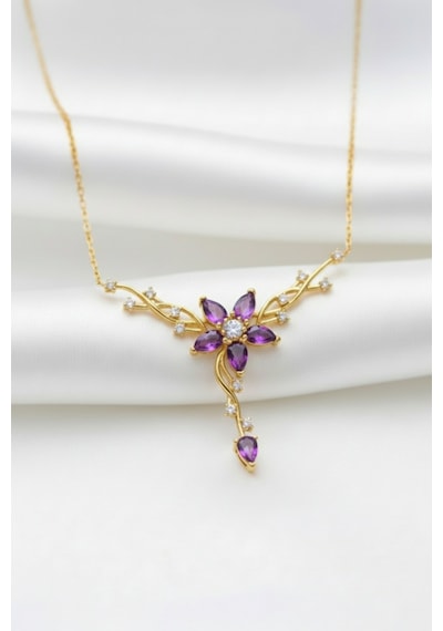 Çekirdekjewelry 925 Ayar Gümüş Mortaşli Taşlı Sarmaşık Kolye Sarı
