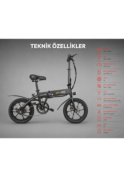 Skyjet S25 Elektrikli Bisiklet Siyah