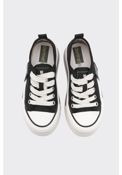 Derinet Bağcıklı Kadın Sneaker Siyah Siyah