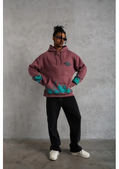 Efnaz Style Erkek Üç İplik Içi Pamuklu Alev Baskılı Kapüşonlu Sweatshirt - Gül Kurusu Gülkurusu Efnaz Style Erkek Üç İplik Içi Pamuklu Alev Baskılı Kapüşonlu Sweatshirt - Gül Kurusu Gülkurusu