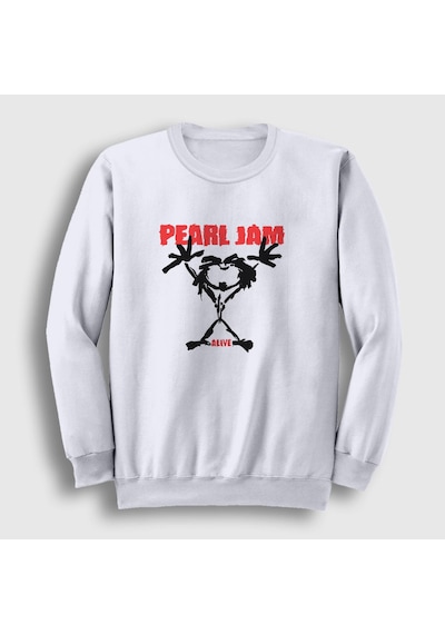 Presmono Unisex Alive Pearl Jam Sweatshirt Beyaz