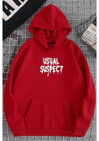 Uyguntarz Unisex Suspect Baskılı Sweatshirt Kırmızı