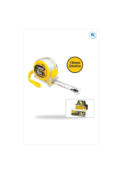 Şerit Metre 5 M X 19 Mm Şeffaf Kasalı Stoplu Çelik Ölçüm Aleti Pa