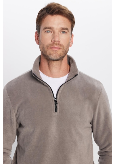 Tudors Unisex Standart Fit Anti-pilling Tüylenme Yapmayan Soğuk Geçirmez Gri Bato Yaka Polar Sweatshirt-30142 Gri