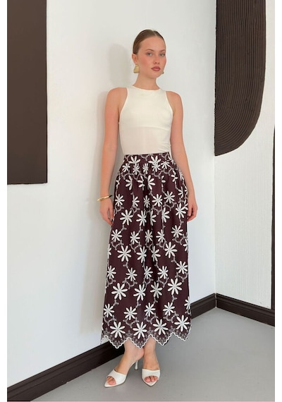 Verymoda Nakışlı Etek D2914 Kahve