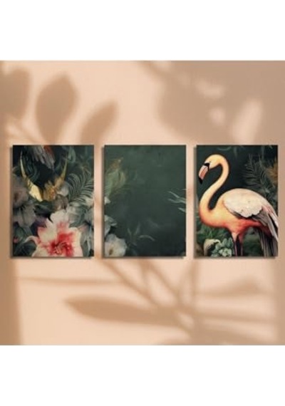 Gaagart 3'lü Kanvas Tablo Seti Yüksek Kaliteli Flamingo Ve Çiçekler 70 X 100 Gartnm1737 -