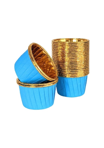 Dolphin Muffin Kağıt Karton Altın Mavi Cupcake Kek Kalıbı Kapsülü Kabı - 25 Adetlik 5 Paket