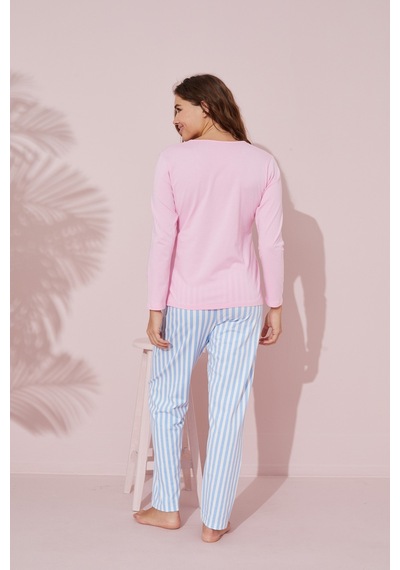 Siyah İnci Pamuklu Örme Pijama Takım 24241086 Pembe