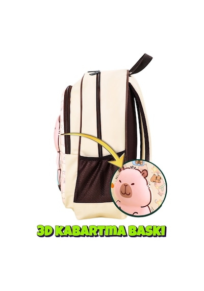 Capybara Lisanslı Çocuk Okul Sırt Çantası Eva Ön Yüzeyli Bej