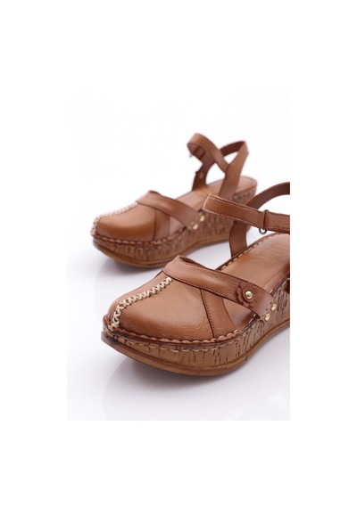 Dgn 217-2064 Kadin Mega Kalin Taban Sandalet Taba