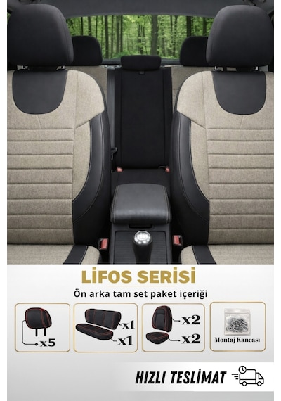 Lifos Hafif Ticari Serisi Koton Kumaş Oto Koltuk Kılıfı Tam Set Berlıngo-caddy-connect-courıer-doblo-dokker-partner Bej