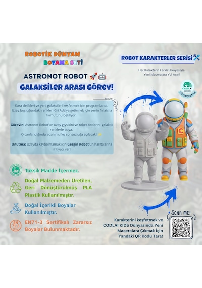 Codlaı Kids Robotik Dünyam 3d Boyama Seti - Çocuklar İçin Eğitici Yaratıcı Oyuncak Boyama Kiti - Astronot Robot
