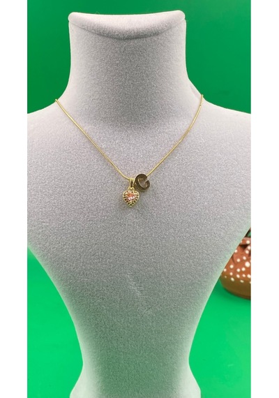14k Altın Renginde C Harf Pembe Kalpli Minimal Çelik Kadın Kolye Altın