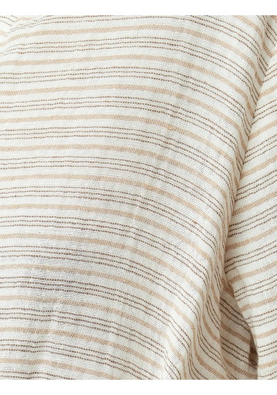 Koton Uzun Kollu Bağlama Detaylı Cepli Çizgili Kruvaze Kimono Kahverengi Çizgili 5sak50070uw 5s5 Çok Renkli