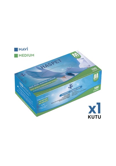 Haspet Nitril Muayene Eldiveni 100'lü M Orta Boy Mavi