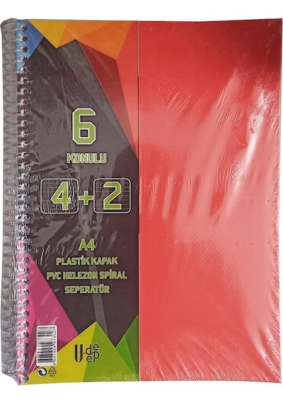 4+2 Ayraçlı Defter 6 Konulu 150 Yaprak 1 Adet 4 Kareli 2 Çizgili Spralli Plastik Kapak Seperatörlü Turuncu