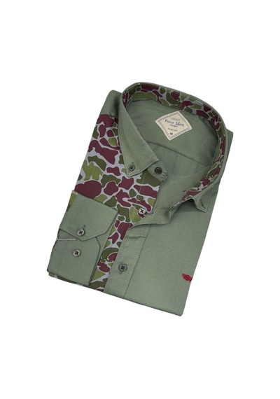 Pamuklu Haki Uzun Kollu Erkek Gömlek Slim Fit Kalıp -9779 Haki