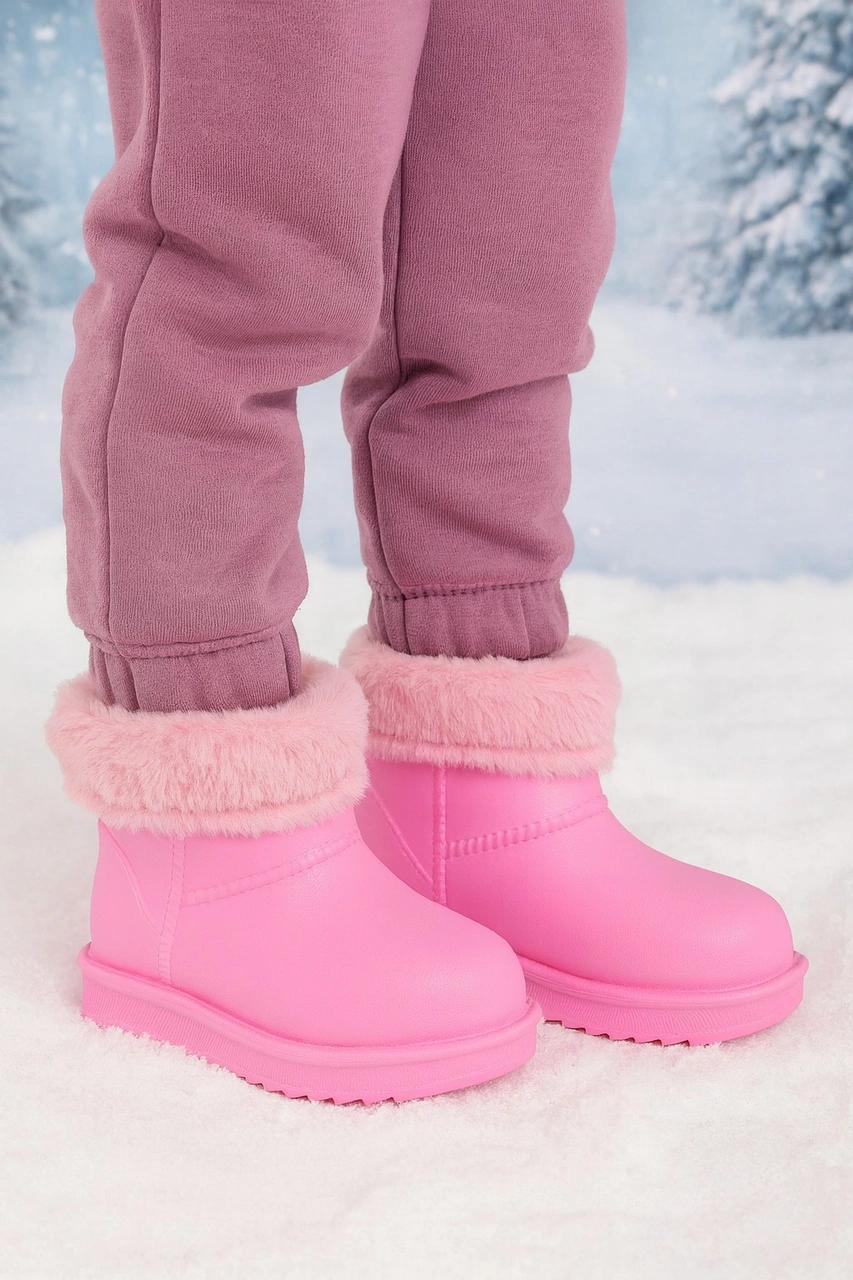 Minibonito Su Geçirmez İçi Kürklü Kız Çocuk Eva Yağmur Kar Botu Pembe