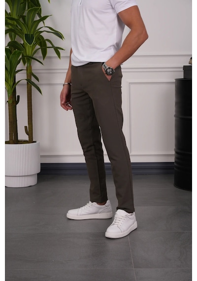 Modefendi Slim Fit Kalıp Düz Kumaş Pantolon Koyu Kahve