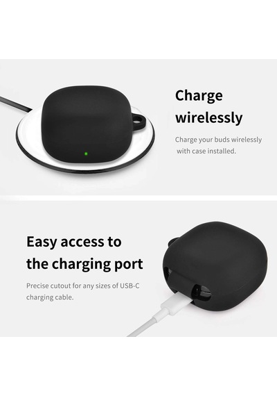 Caseonn Samsung Uyumlu Galaxy Buds 2 - Buds 2 Pro Kılıf Askı Aparatlı Mat Silikon Siyah