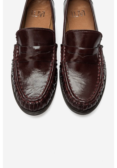 Luvi Shoes Chen Bordo Kırışık Rugan Hakiki Deri Kadın Loafer Ayakkabı
