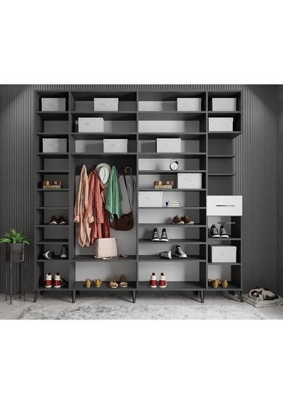 Açelya Portmanto Vestiyer Füme Beyaz  M9-208 cm