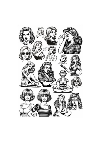 Siyah Beyaz Kadın Sticker Set