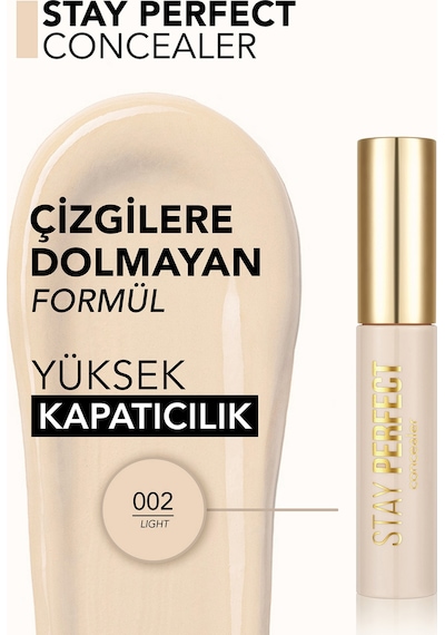 Flormar Stay Perfect Yüksek Pigmentli & Yarı Mat Bitişli Likit Kapatıcı 002 Light