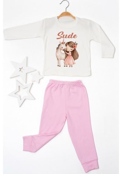 Pia Baby İsme Özel Kız Çocuk 2 Adet Pijama Takımı %100 Pamuk Penye İsim Baskılı Kişiye Özel Kreş Pijaması Hediye Seti 11055p15pi Krem