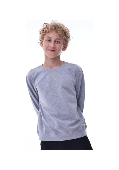 Gri Erkek Çocuk Sweatshirt Rahat Kalıp Pamuklu İki İplik Kumaş Gri