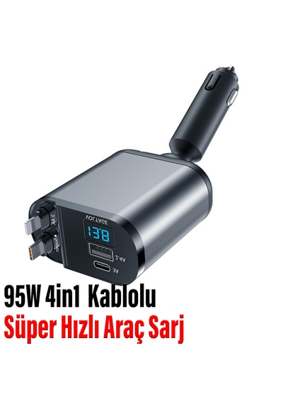 95w Hızlı Araç Şarj 4 İn 1 Voltaj Göstergeli Hızlı Araba Şarjı