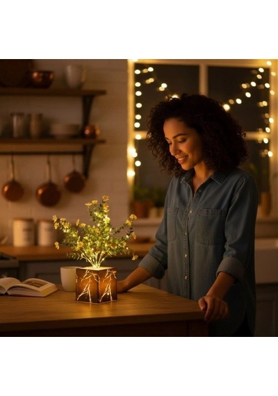 Siyah Saksılı Led Yapay Çiçek Çok Renkli