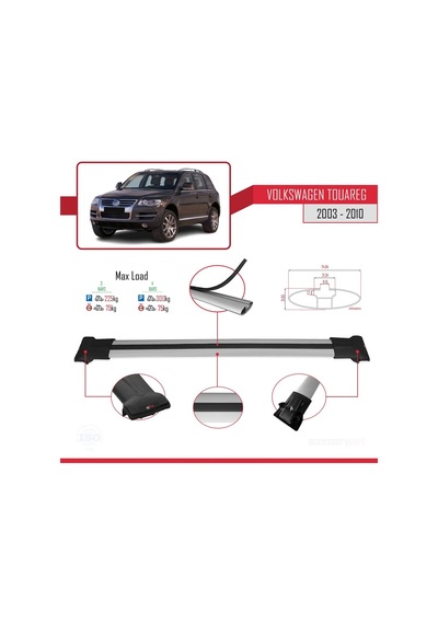 Volkswagen Touareg 2003-2010 Arası İle Uyumlu Fly Model Ara Atkı Tavan Barı Gri 3 Adet Bar