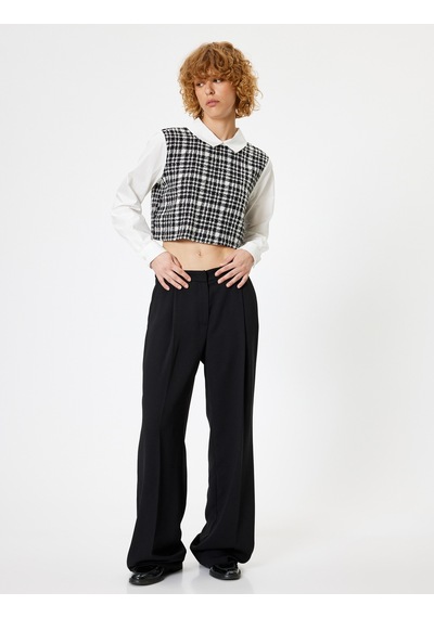 Koton Crop Bluz Gömlek Yaka Uzun Kollu Tüvit Kumaş Detaylı Slim Fit Siyah Ekose 5wal60002ıw Koton Crop Bluz Gömlek Yaka Uzun Kollu Tüvit Kumaş Detaylı Slim Fit Siyah Ekose 5wal60002ıw