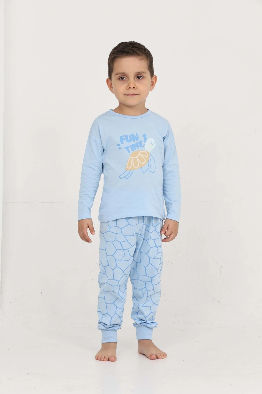 Toontoy Kids Toontoy Erkek Çocuk Kaplumbağa Baskılı Pijama Takım Mavi