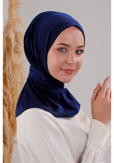 Melodi Scarf Kadın Tesettür Pratik Çıtçıtlı Sandy Fular Hazır Şal Lacivert Lacivert
