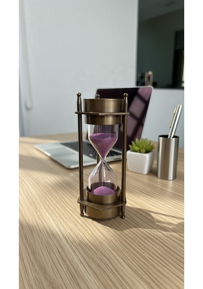 Eskitme Metal Çift Pusulalı Kum Saati 12 Cm Mor Kumlu Dekoratif Vintage Masaüstü Aksesuar Hediyelik
