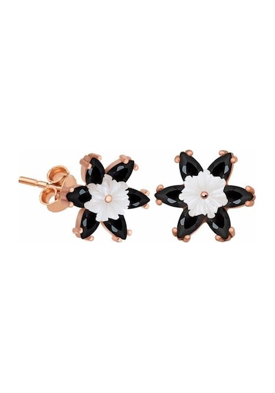 Gumush Gümüş Siyah Lotus Çiçeği Küpe