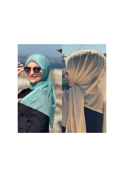 Aldaıyr 2 Adet Kadın Simli Gümüş Simli Abiye Şal Limon Pudra